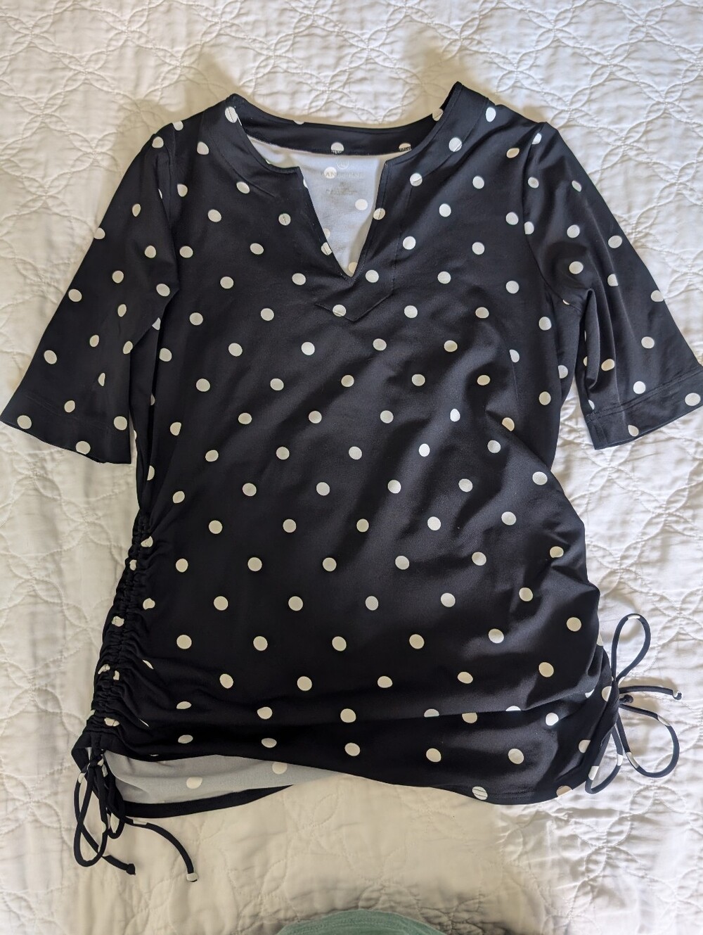 Lands End Black And White Polka Dot Swim Top